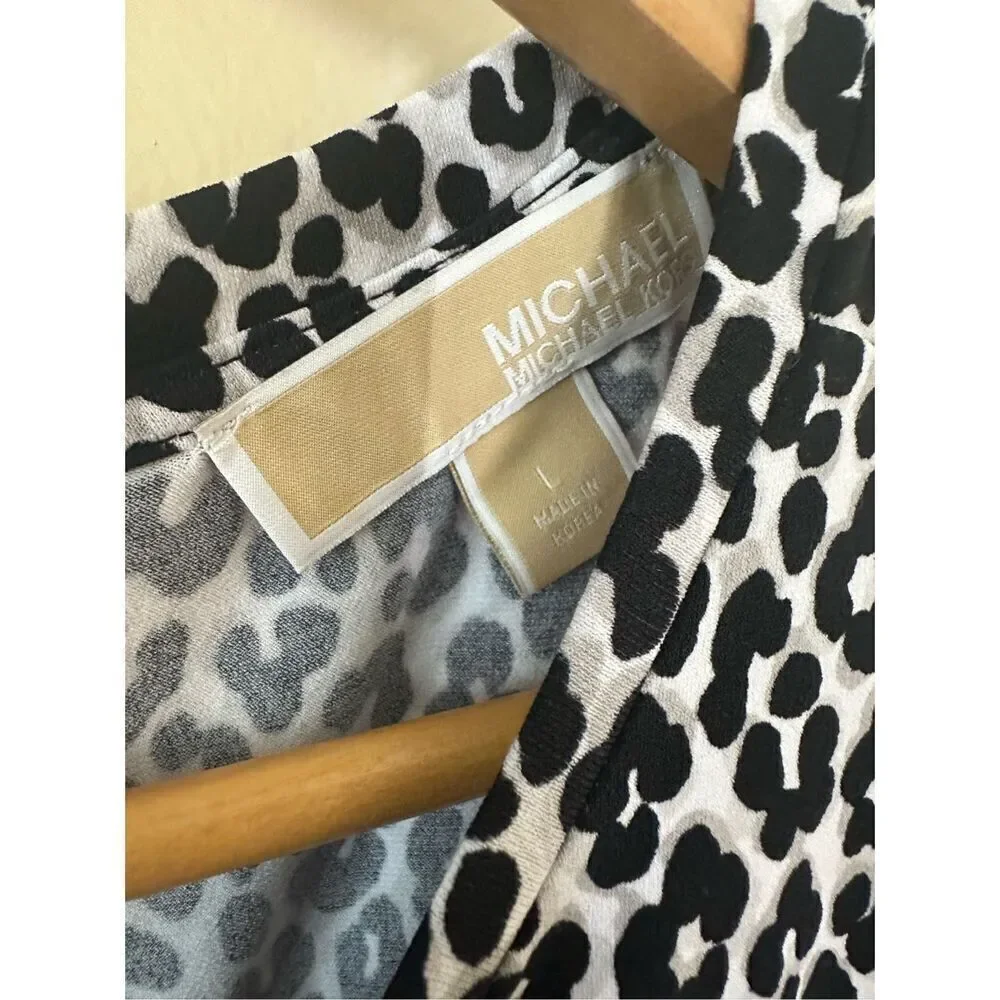 🌸 Michael Kors Black and White Cinch Side Animal Print Dress Size Large